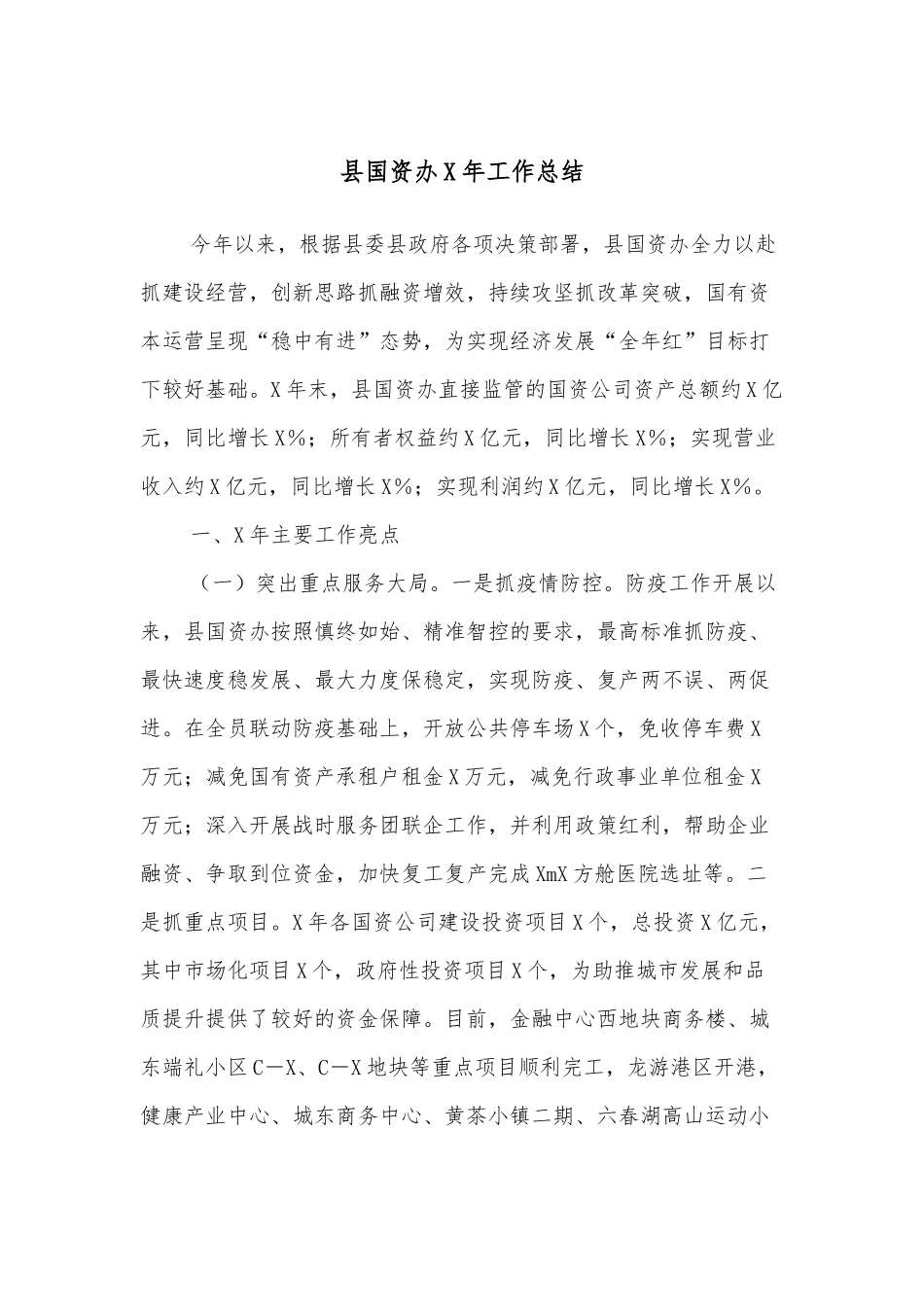 县国资办X年工作总结.docx_第1页