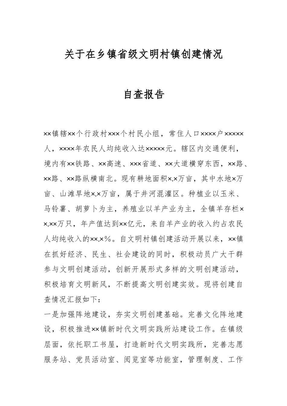 关于在乡镇省级文明村镇创建情况自查报告.docx_第1页