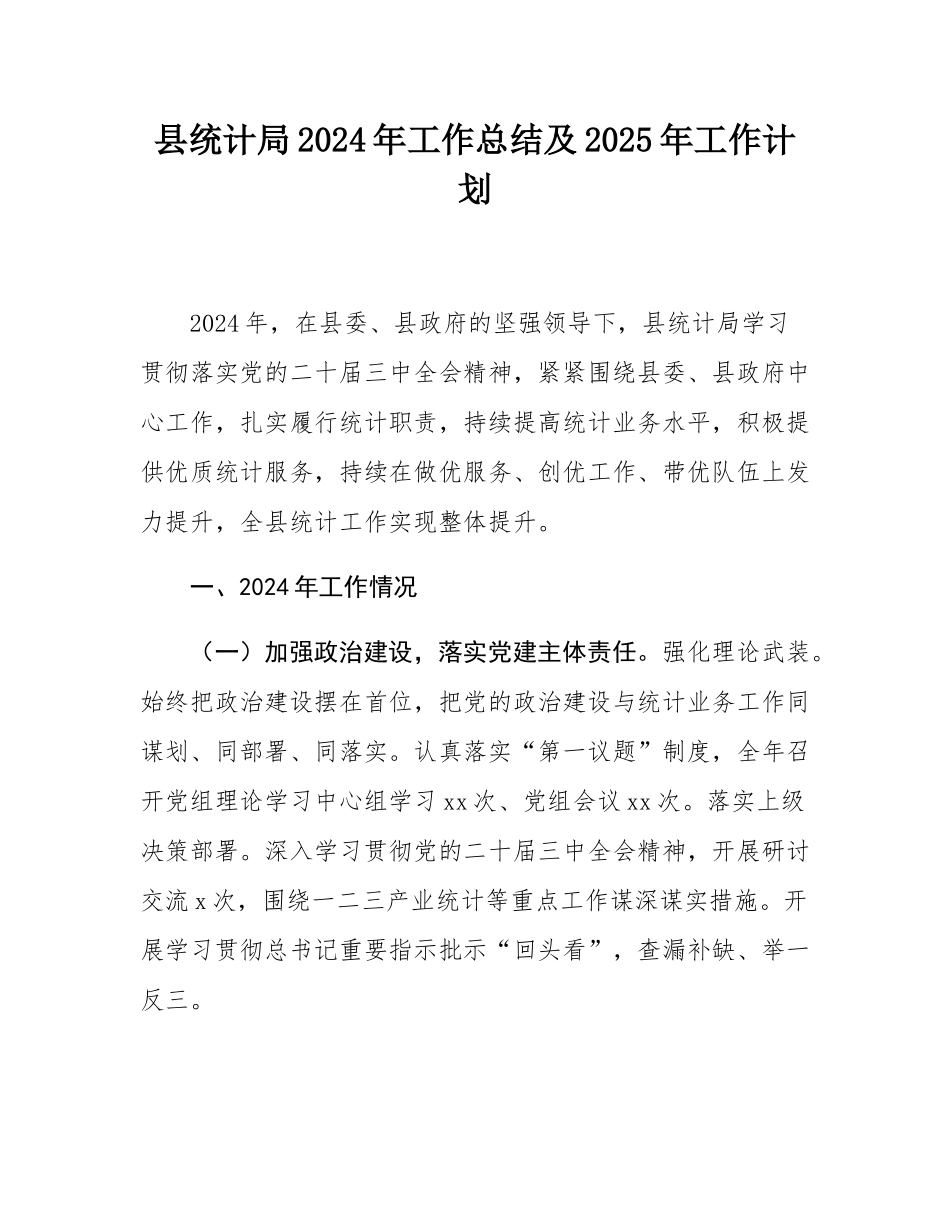县统计局2024年工作总结及2025年工作计划.docx_第1页