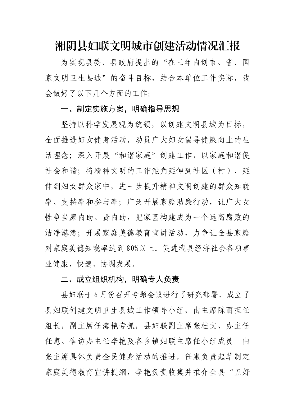 县妇联文明城市创建活动情况汇报.docx_第1页