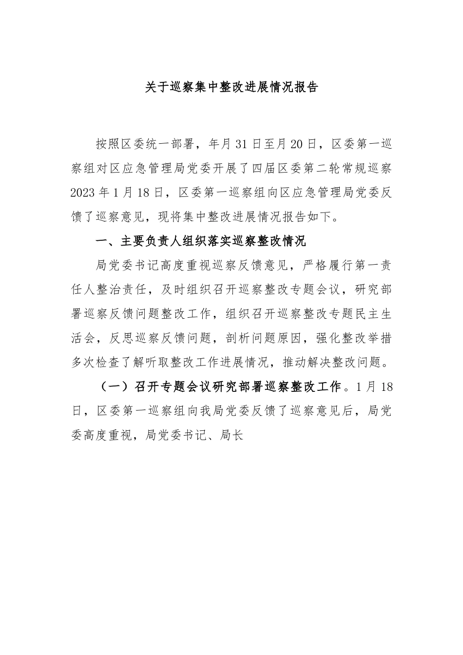 关于巡察集中整改进展情况报告.docx_第1页