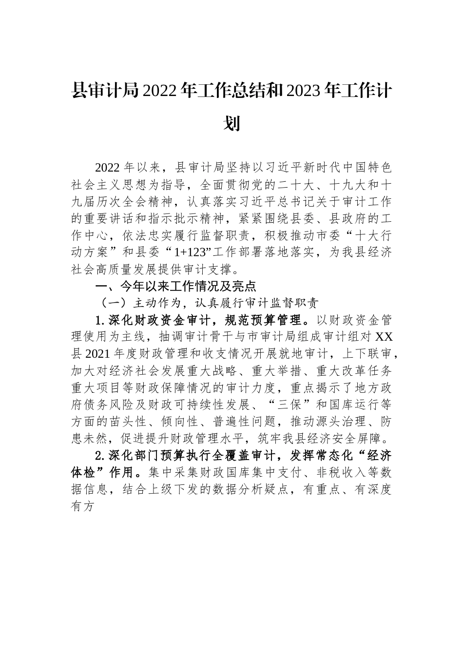 县审计局2022年工作总结和2023年工作计划.docx_第1页