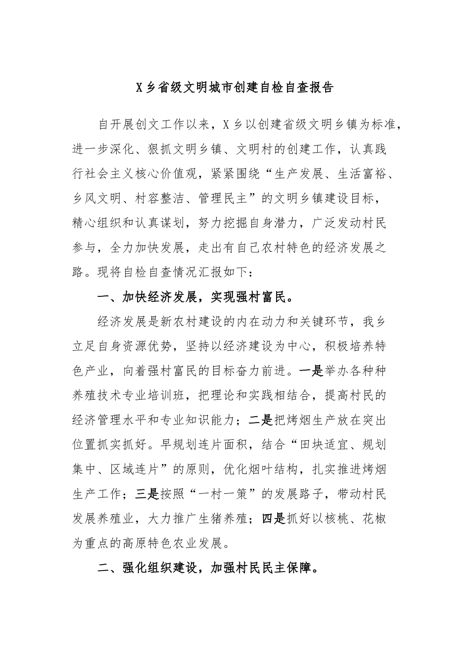 X乡省级文明城市创建自检自查报告.docx_第1页
