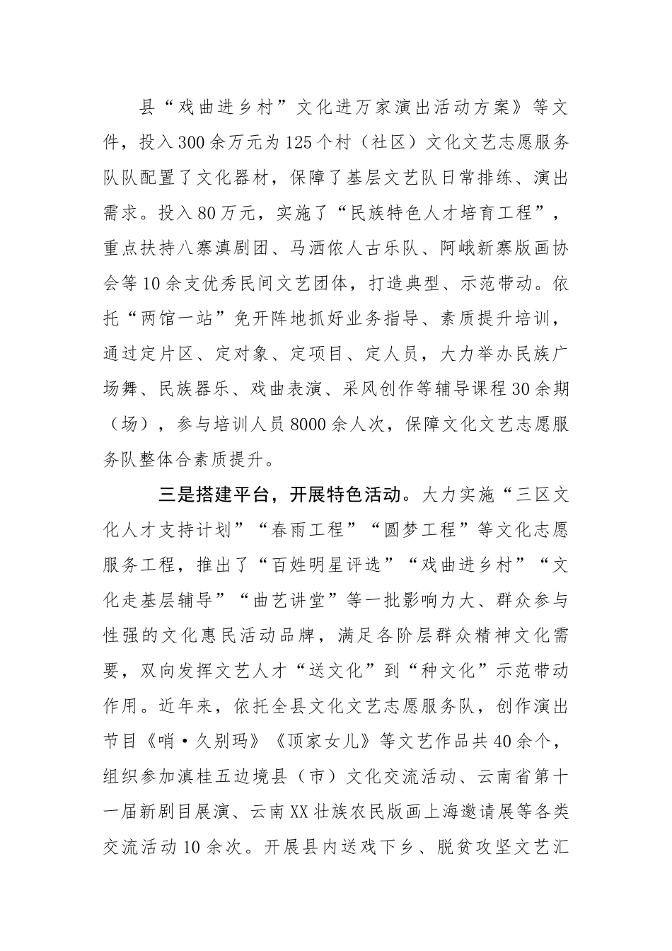 县文化文艺志愿服务队工作运行情况报告（文化队、文艺队、志愿服务队）.docx_第3页