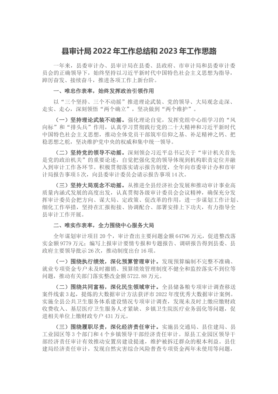 县审计局2022年工作总结和2023年工作思路.docx_第1页