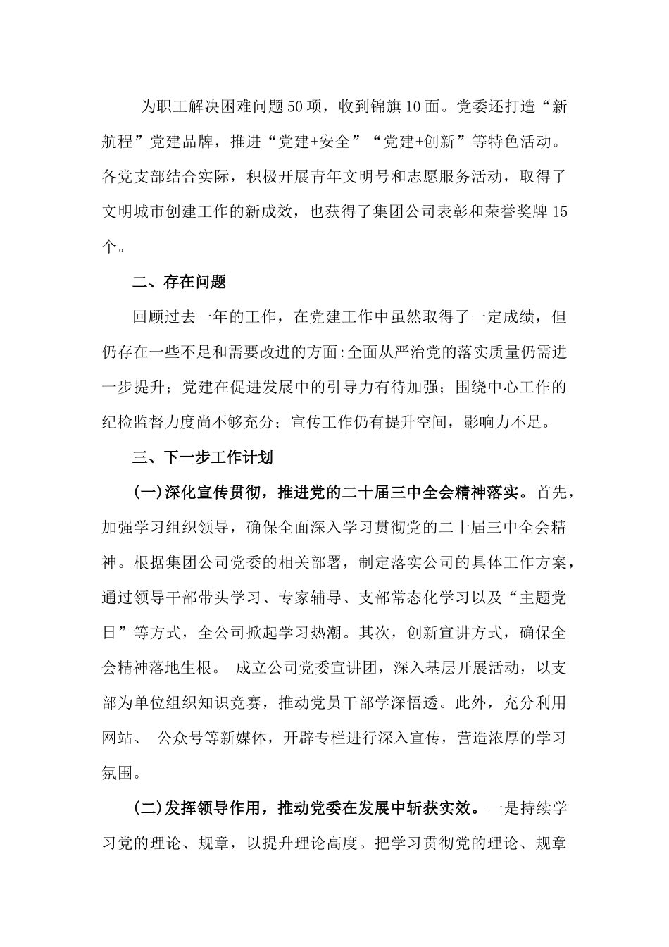 【合集2篇文】2024年国企党建工作总结及2025年下一步工作计划.docx_第3页