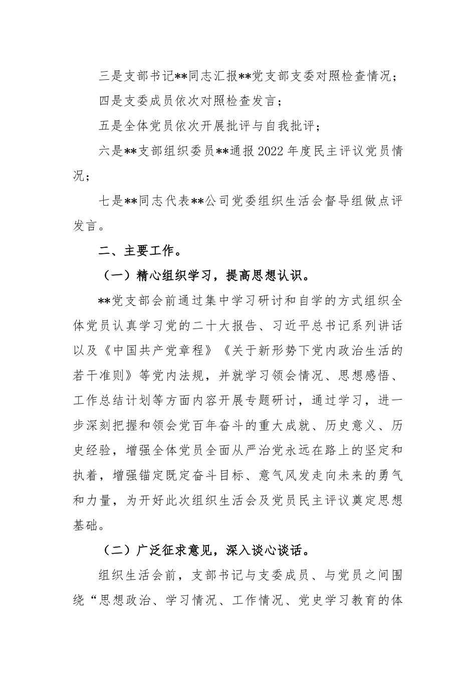 公司党支部2022年度组织生活会召开情况的报告范文.docx_第3页