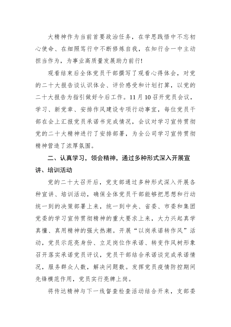 公司党支部学习宣传贯彻党的二十大精神情况报告.docx_第3页