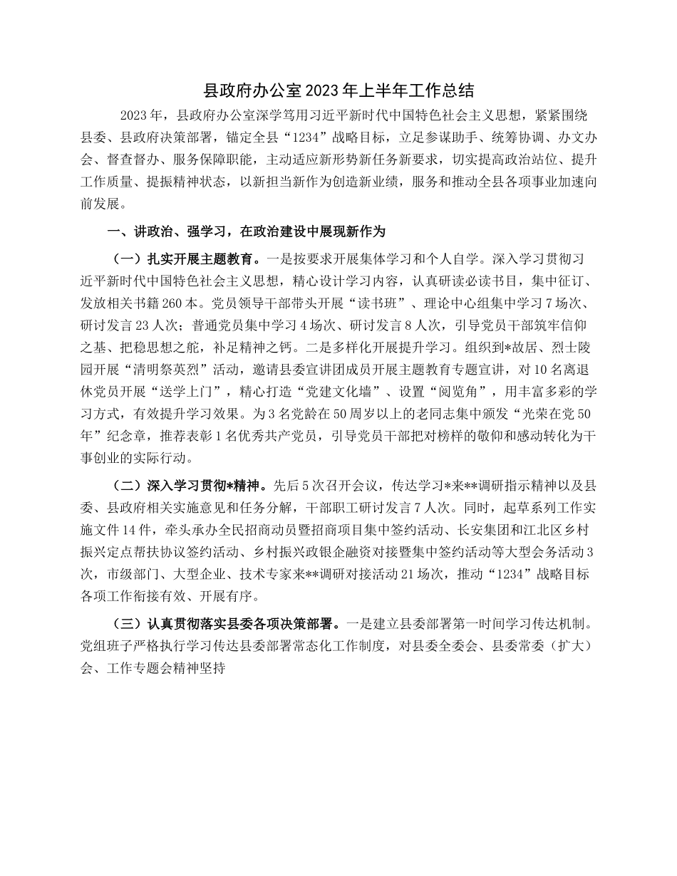 县政府办公室2023年上半年工作总结.docx_第1页