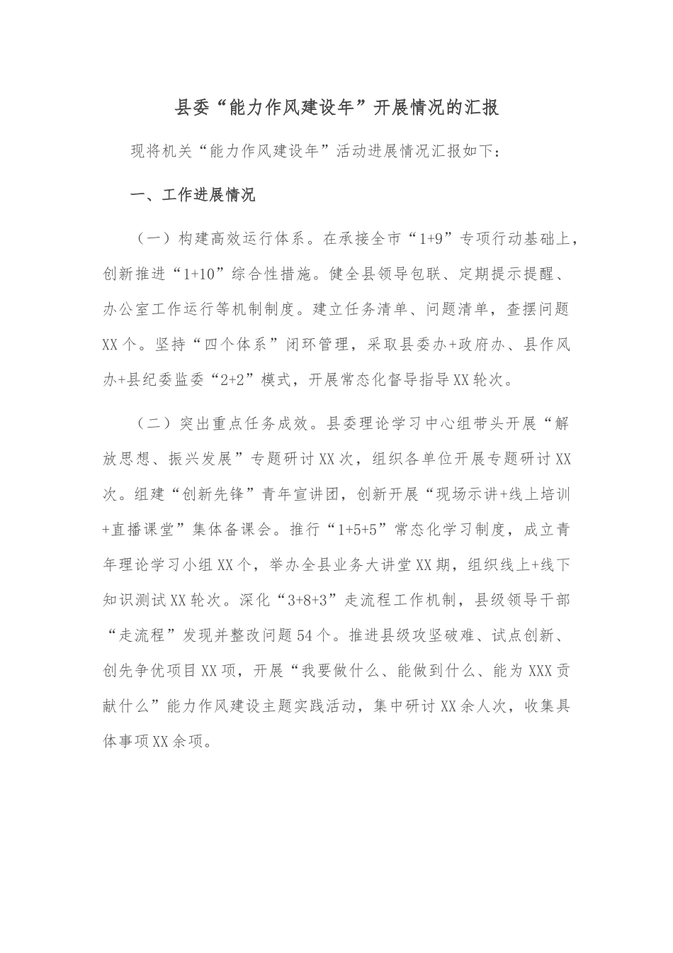 县委“能力作风建设年”开展情况的汇报.docx_第1页