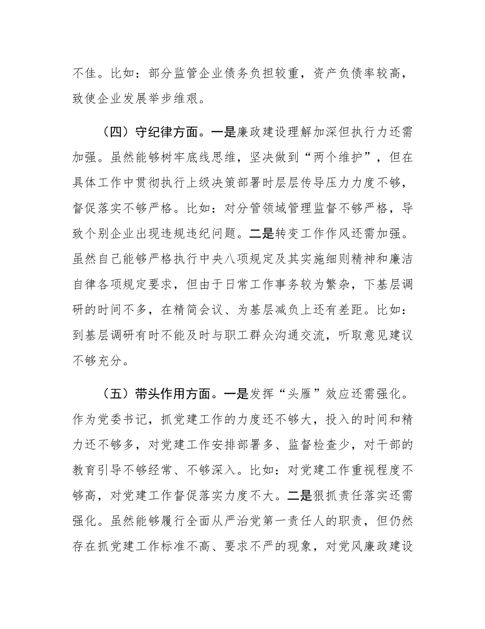 市国资委党委书记2024年民主SH会个人对照检查材料.docx_第3页