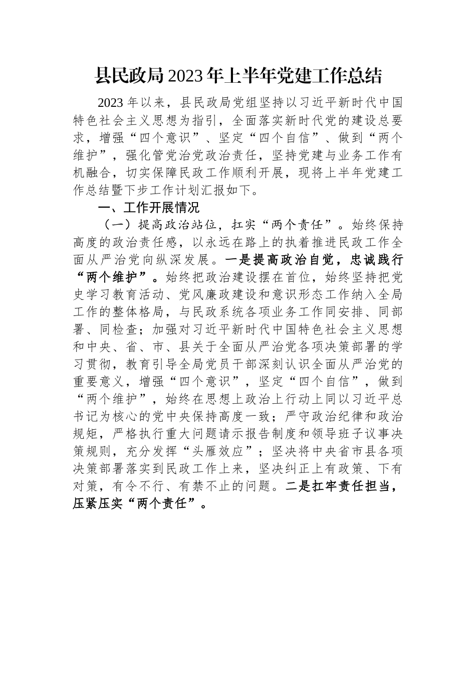 县民政局2023年上半年党建工作总结.docx_第1页