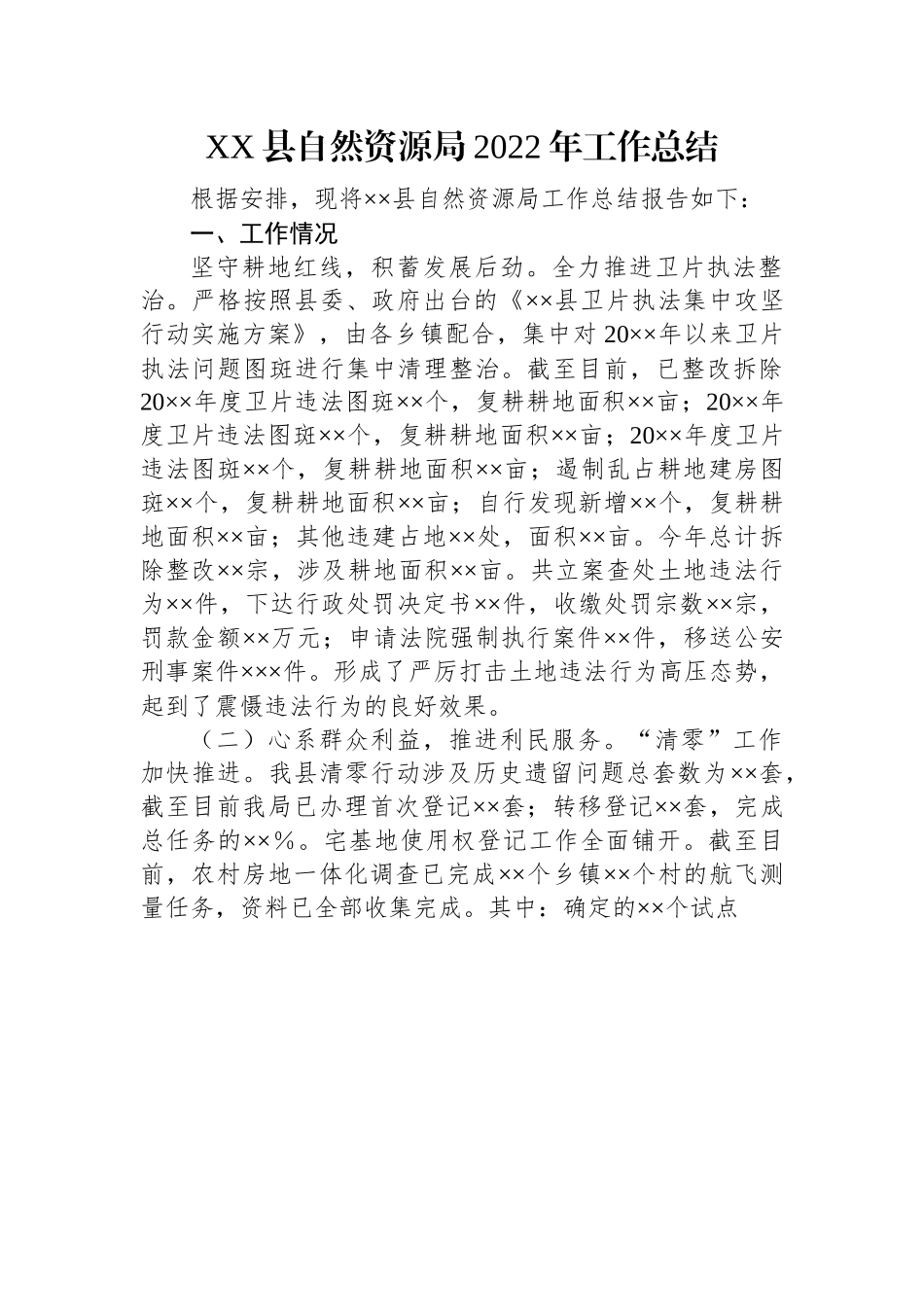 XX县自然资源局2022年工作总结.docx_第1页