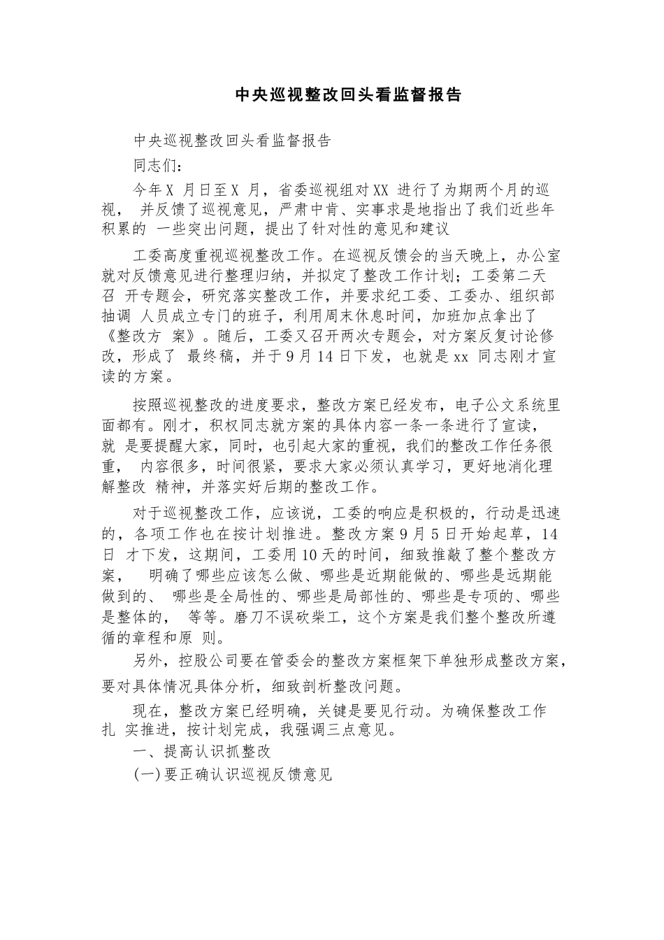 中央巡视整改回头看监督报告.docx_第1页
