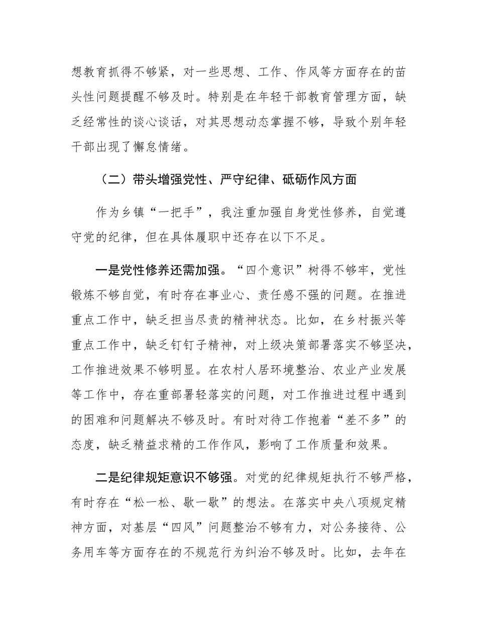 乡镇党委书记2024年民主SH会个人对照检查材料（四个带头）.docx_第3页