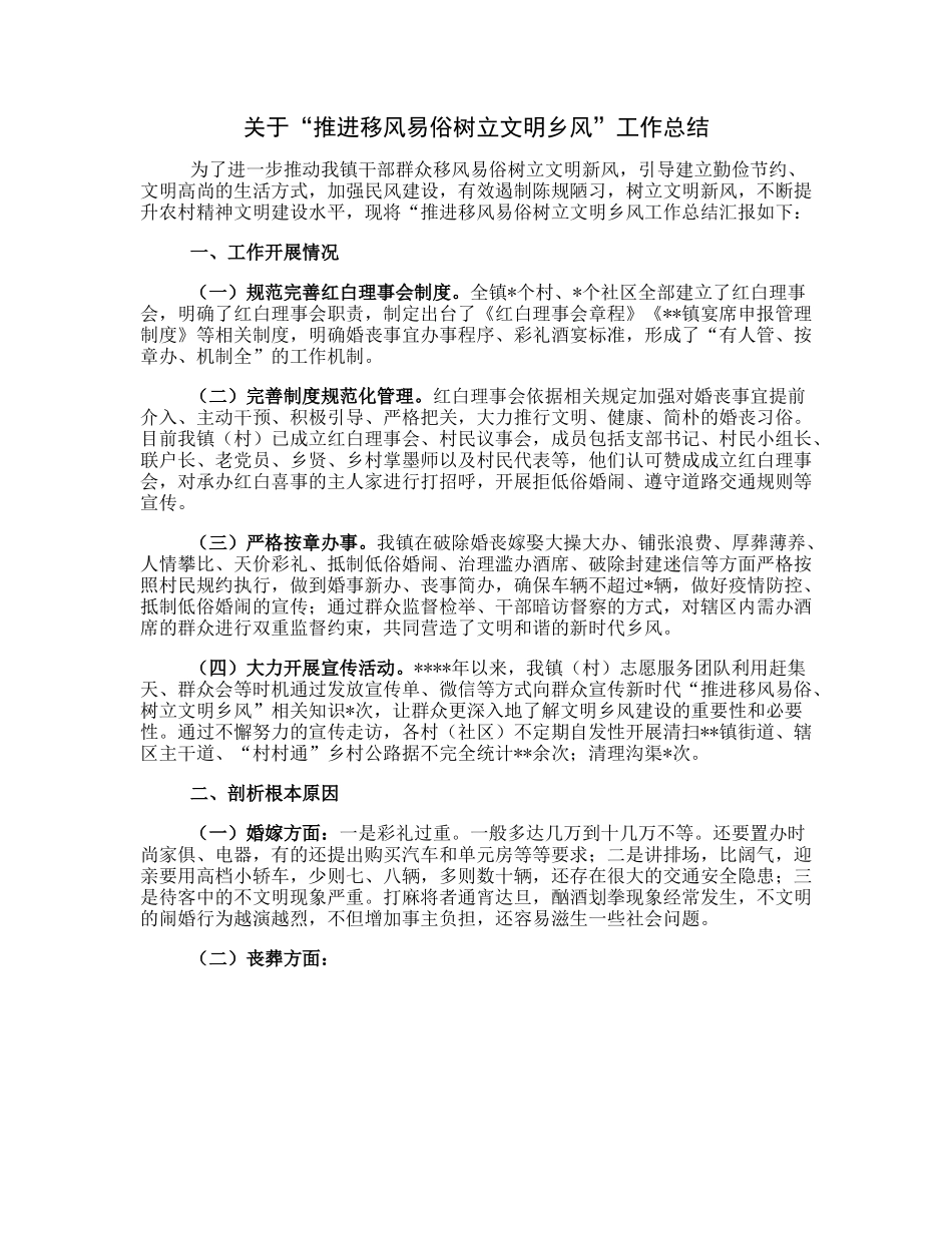 20230306：关于“推进移风易俗树立文明乡风”工作总结.docx_第1页