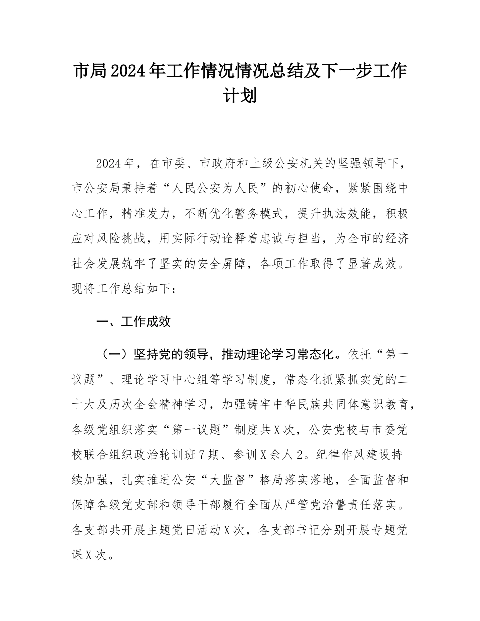 市局2024年工作情况情况总结及下一步工作计划.docx_第1页