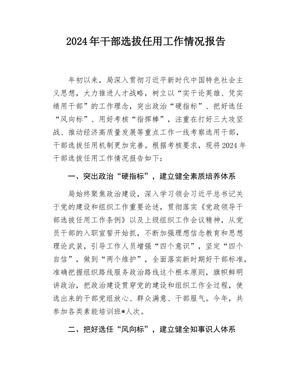 2024年干部选拔任用工作情况报告.docx_第1页