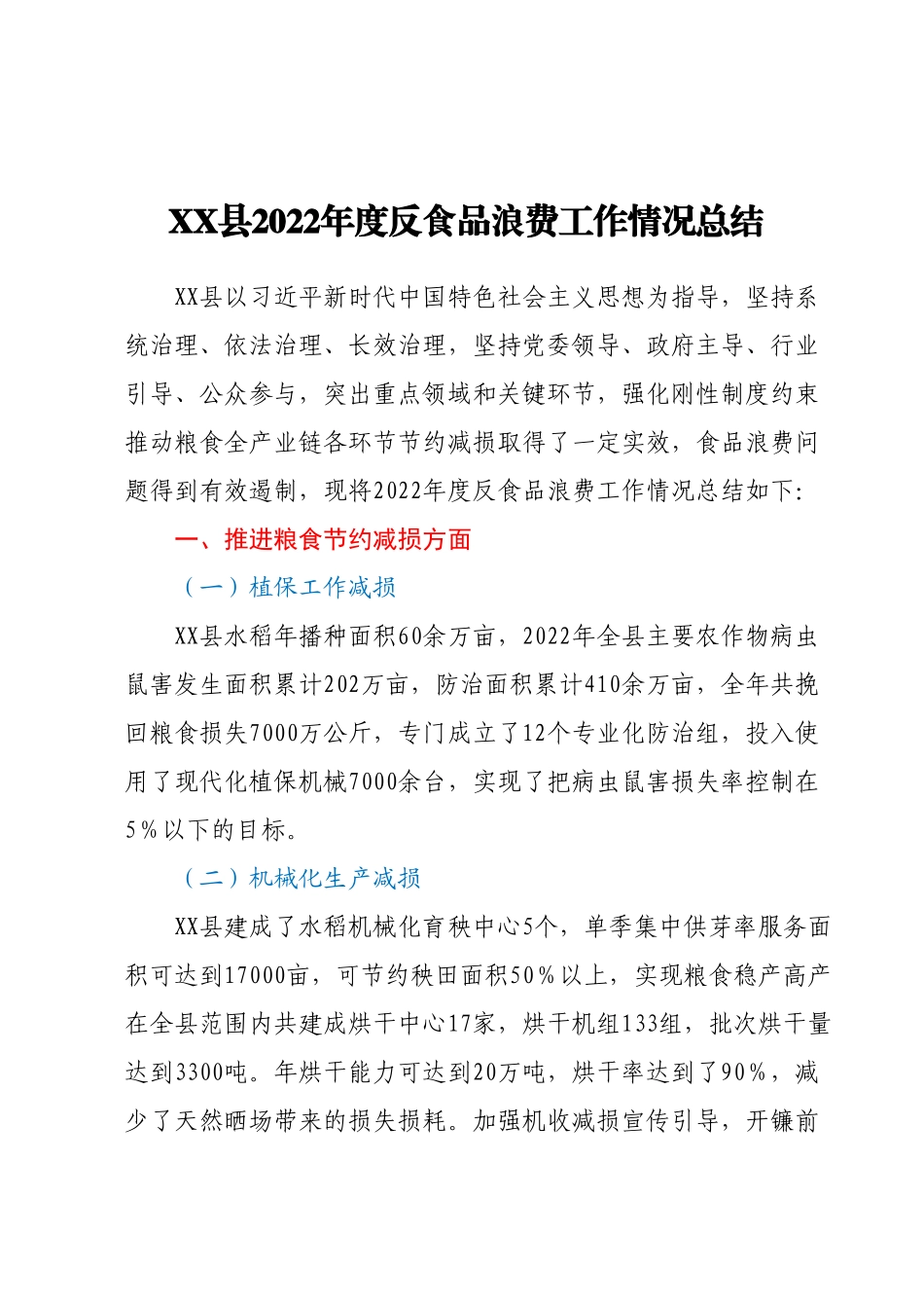 XX县2022年度反食品浪费工作情况总结.docx_第1页