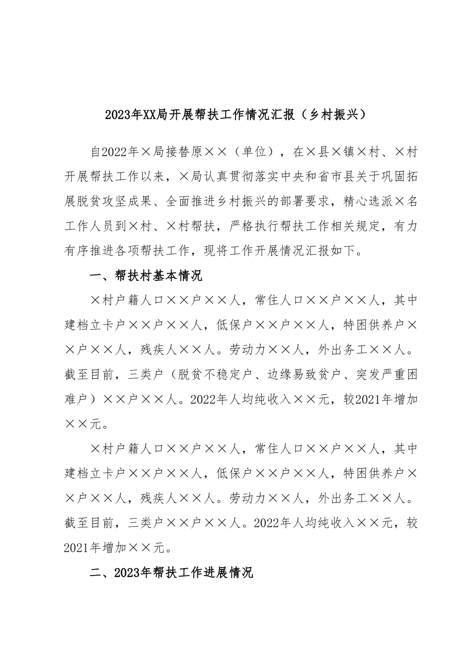 2023年XX局开展帮扶工作情况汇报（乡村振兴）.docx_第1页