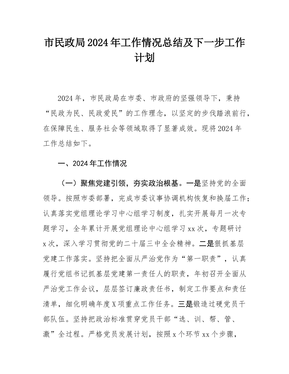 市民政局2024年工作情况总结及下一步工作计划.docx_第1页