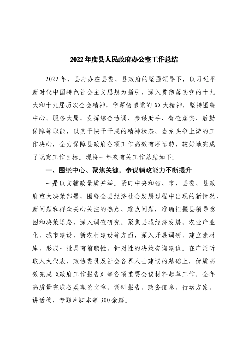 2022年度县人民政府办公室工作总结.doc_第1页