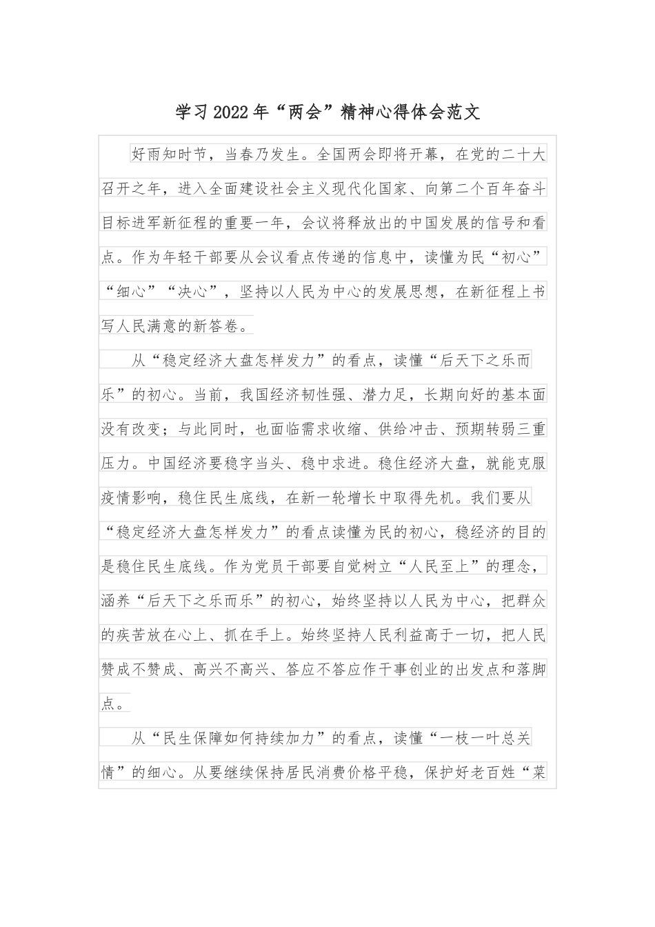 学习2022年“两会”精神心得体会范文.docx_第1页