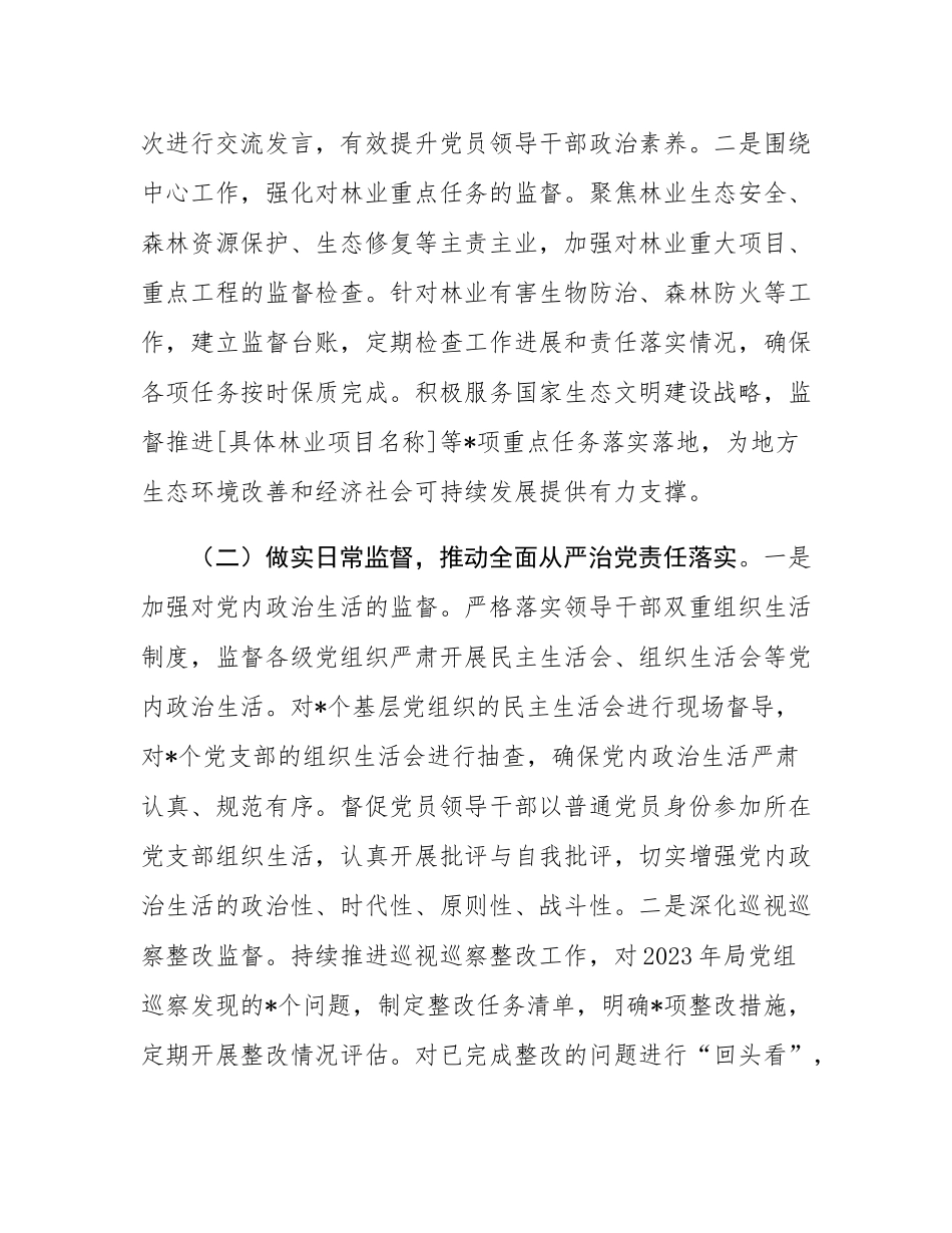 市纪委监委派驻市林业局纪检监察组2024年履行全面从严治党监督责任情况报告.docx_第2页