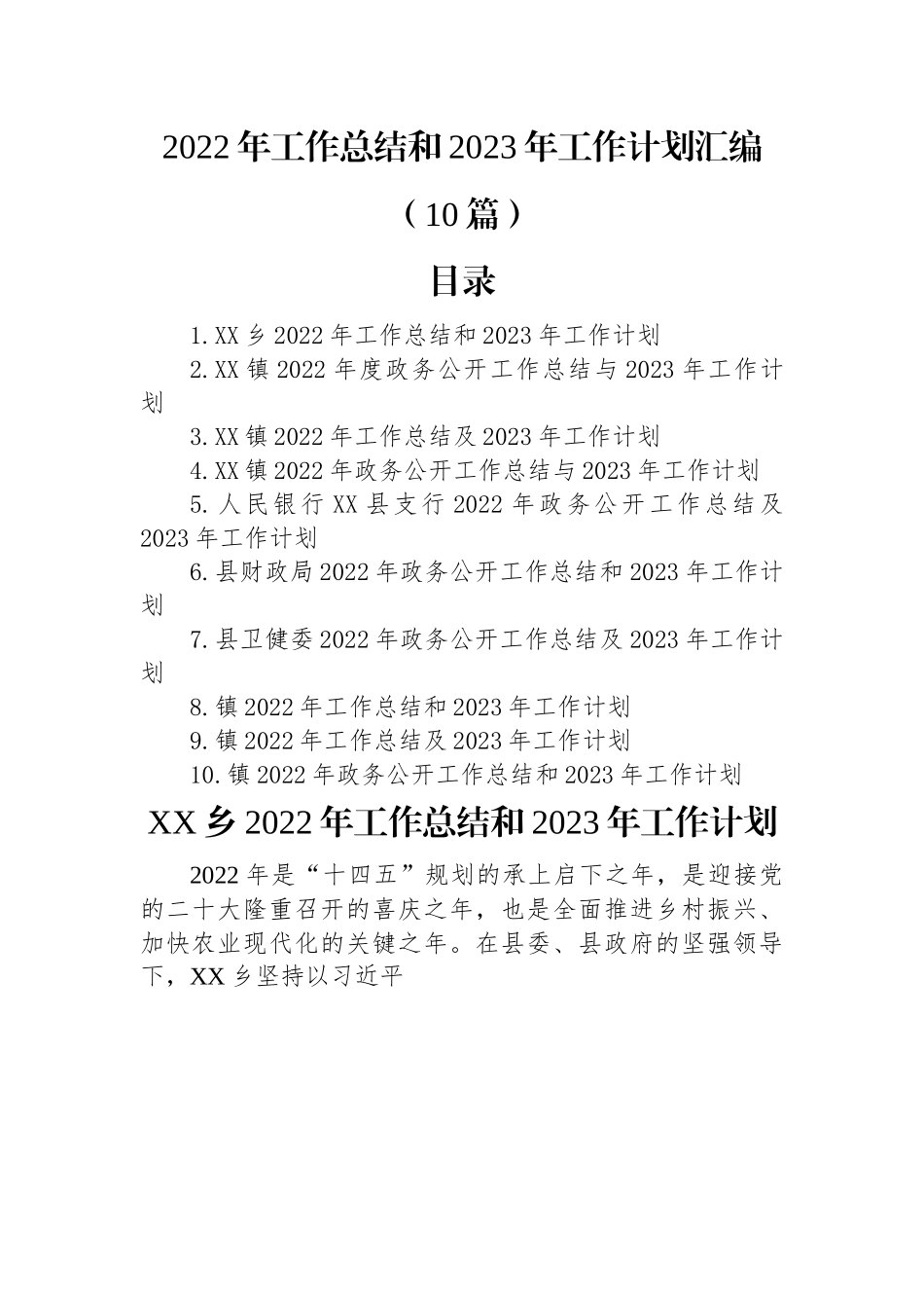 2022年工作总结和2023年工作计划汇编（10篇）.docx_第1页