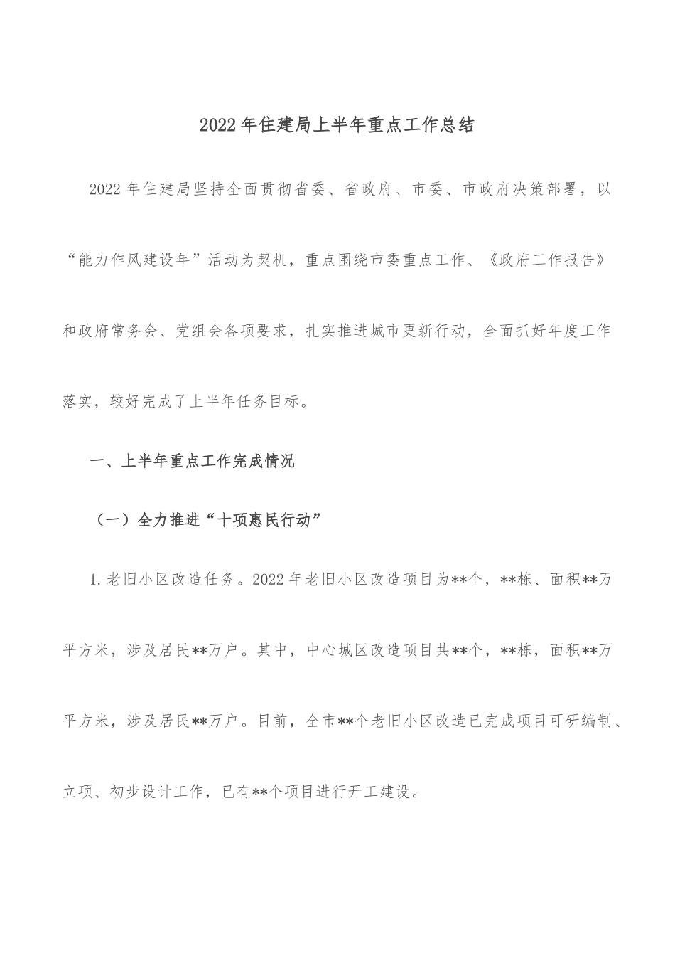 2022年住建局上半年重点工作总结.docx_第1页
