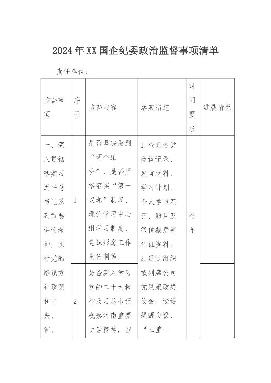 2024年XX国企纪委政治监督事项清单.docx_第1页