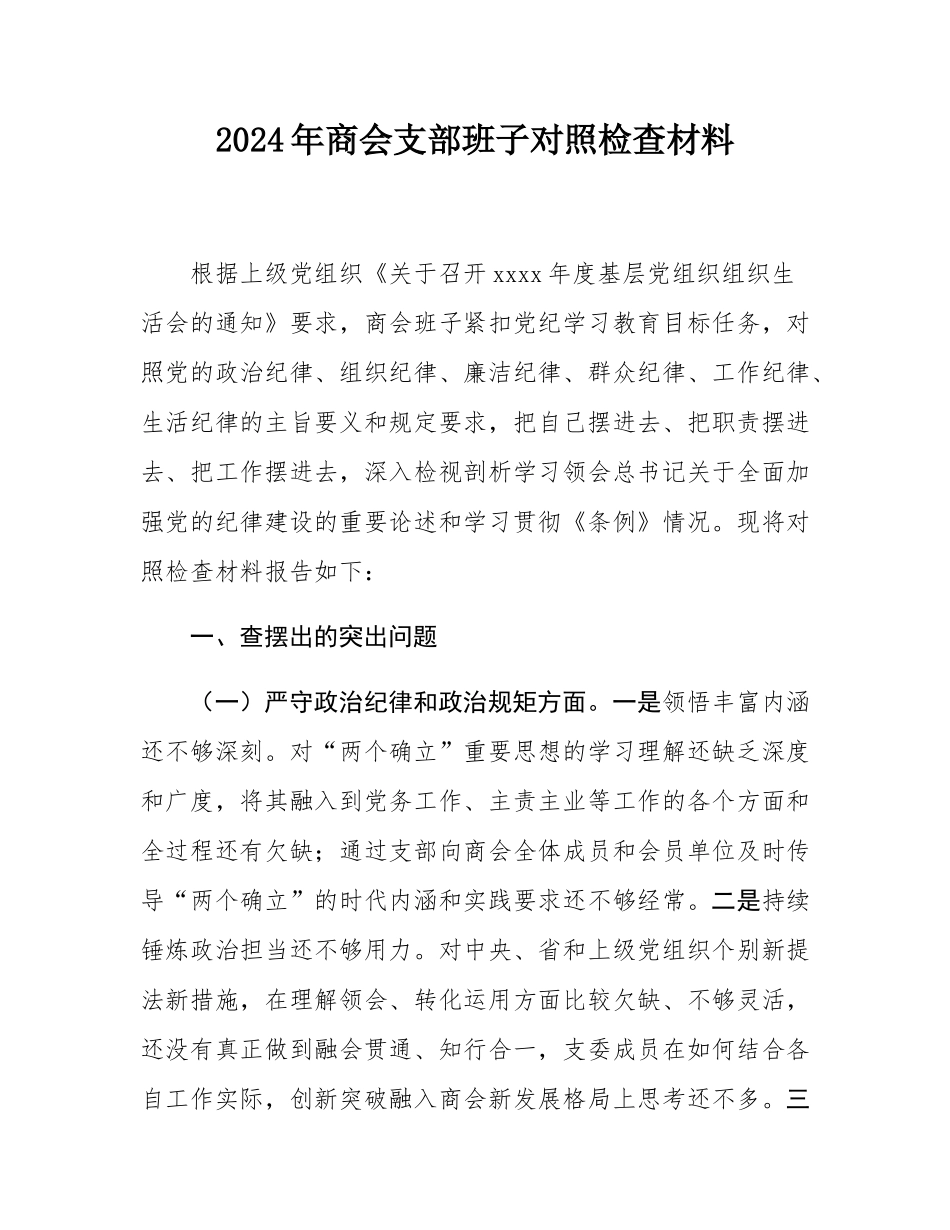 2024年商会支部班子对照检查材料.docx_第1页