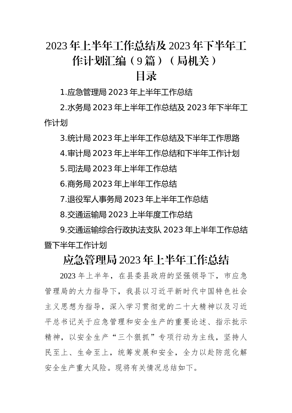 2023年上半年工作总结及2023年下半年工作计划汇编（9篇）（局机关）.docx_第1页