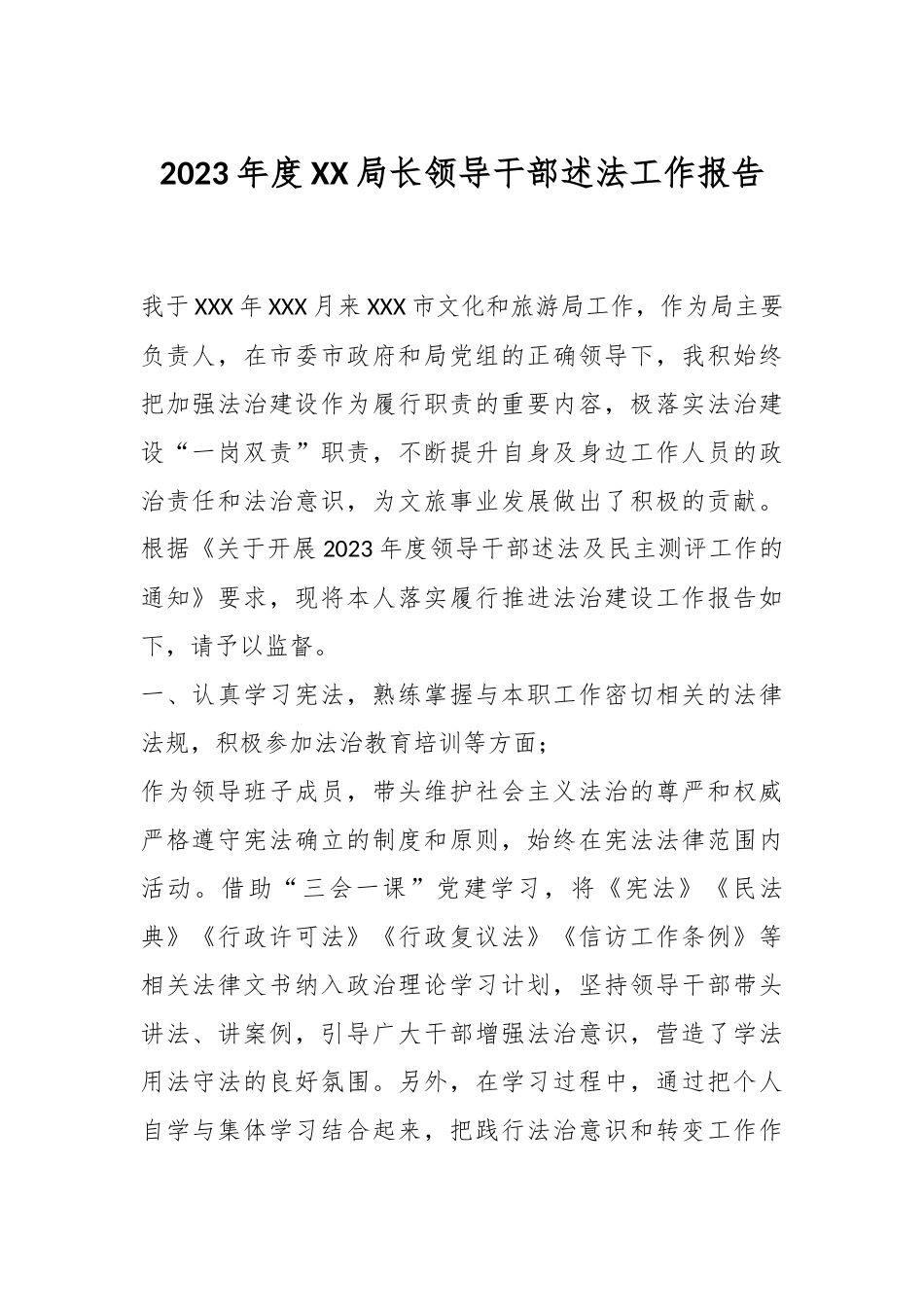 2023年度XX局长领导干部述法工作报告.docx_第1页