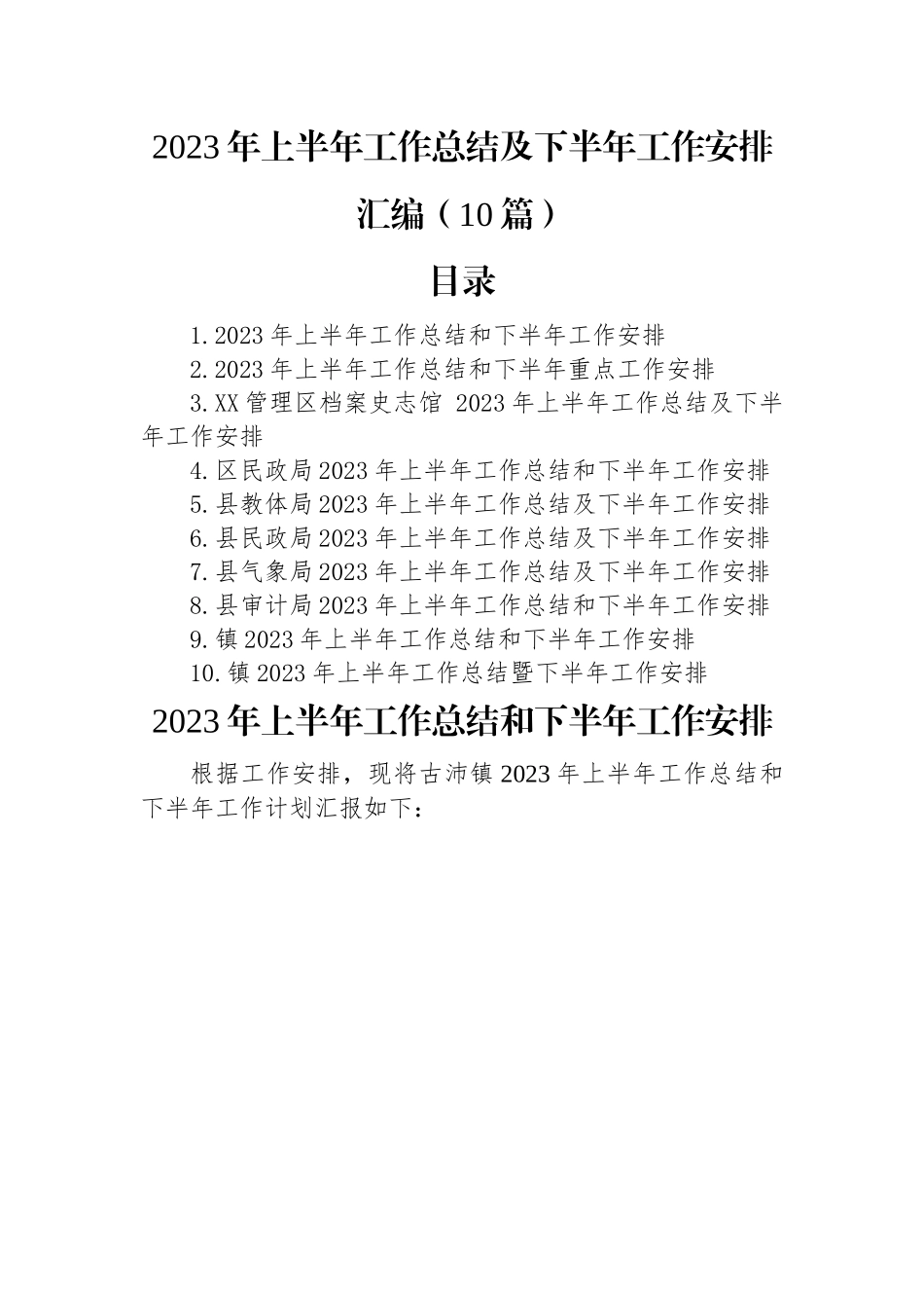 2023年上半年工作总结及下半年工作安排汇编（10篇）.docx_第1页