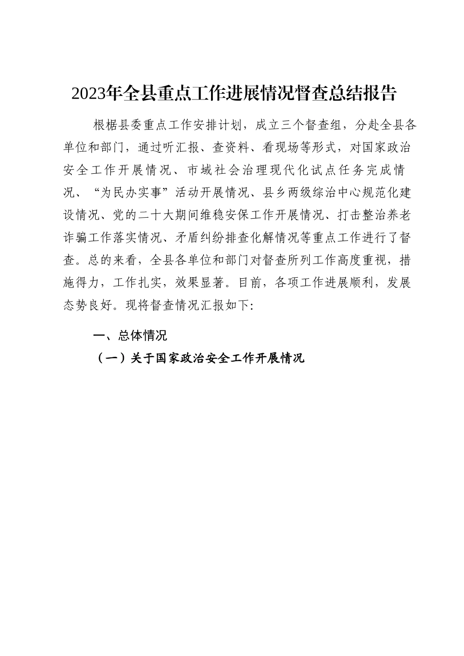2023年全县重点工作进展情况督查总结报告.docx_第1页