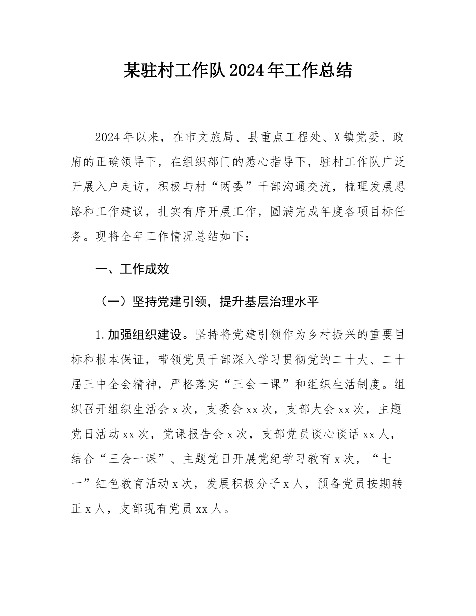 某驻村工作队2024年工作总结.docx_第1页