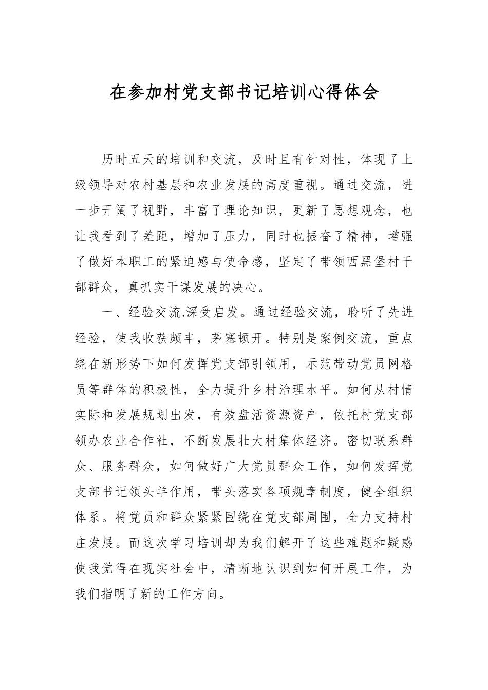 在参加村党支部书记培训心得体会.docx_第1页