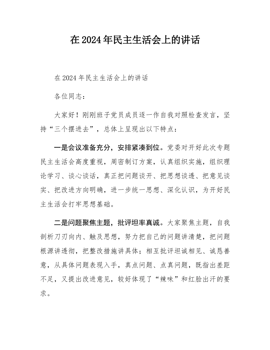 在2024年民主SH会上的讲话.docx_第1页