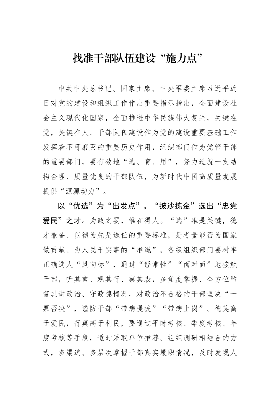 找准干部队伍建设“施力点”（基层组织工作学习心得）.docx_第1页