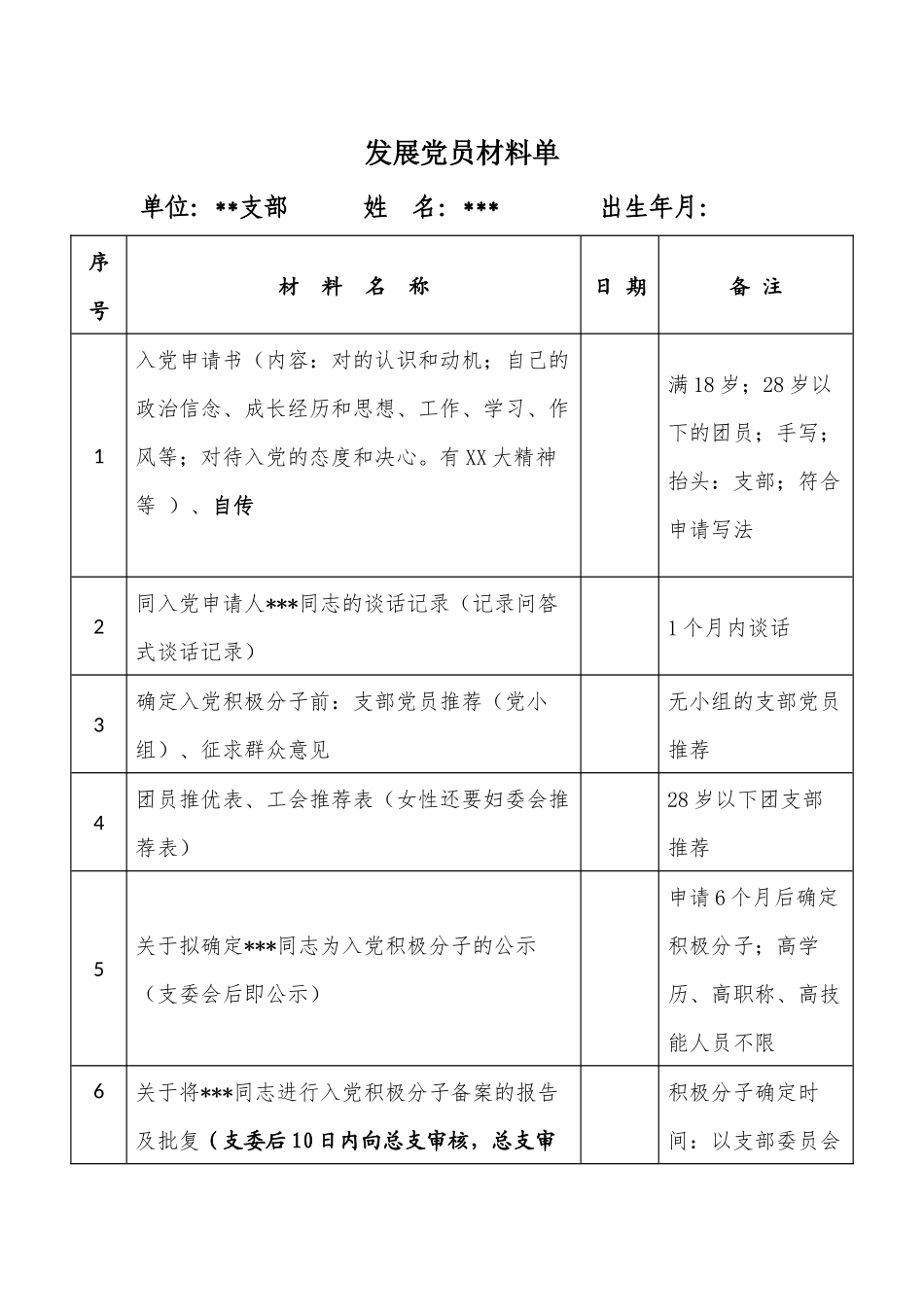 发展党员材料单.docx_第1页