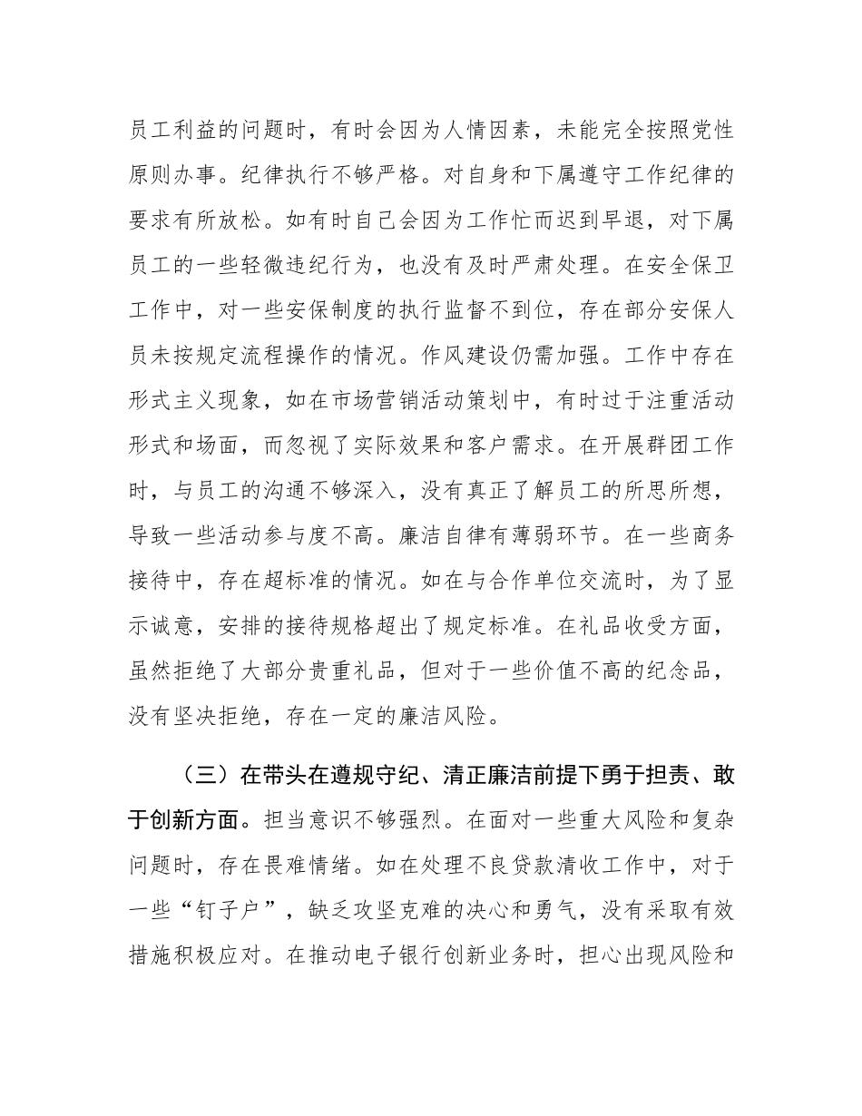 银行党委委员2024年度民主SH会个人对照检视发言材料.docx_第3页