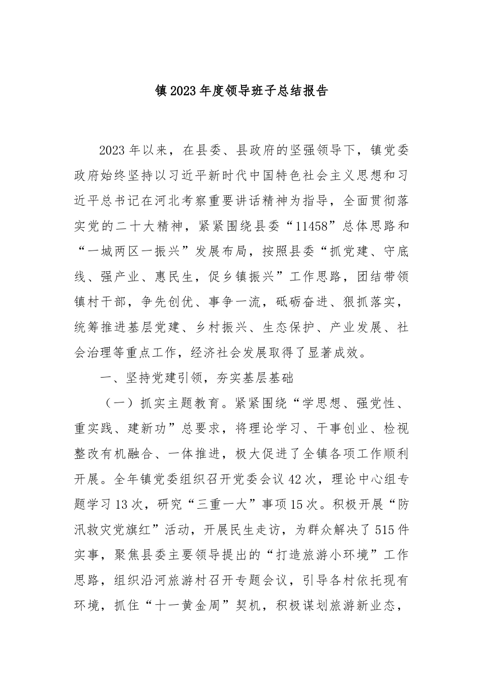 镇2023年度领导班子总结报告.docx_第1页