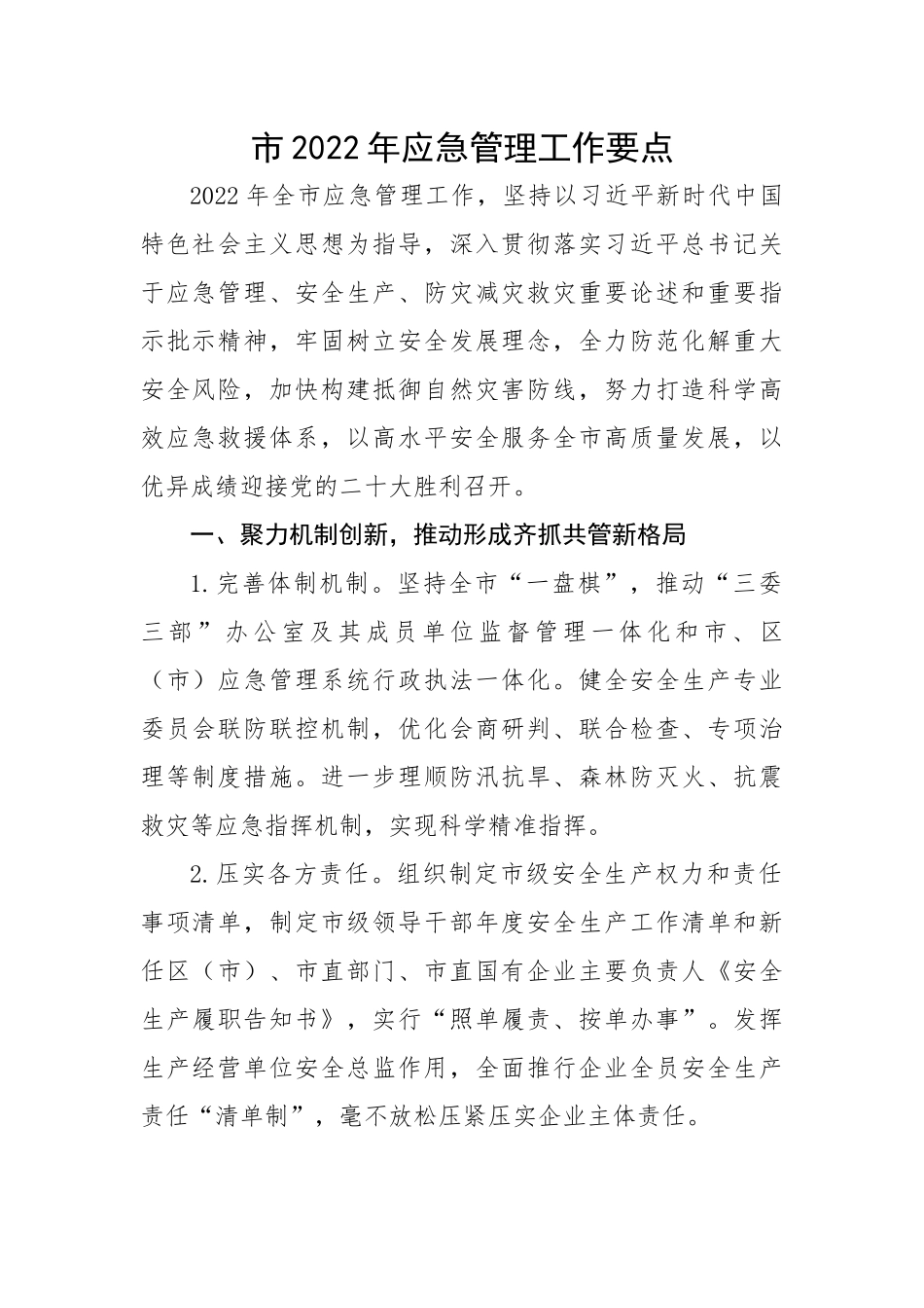 市202X年应急管理工作要点.docx_第1页