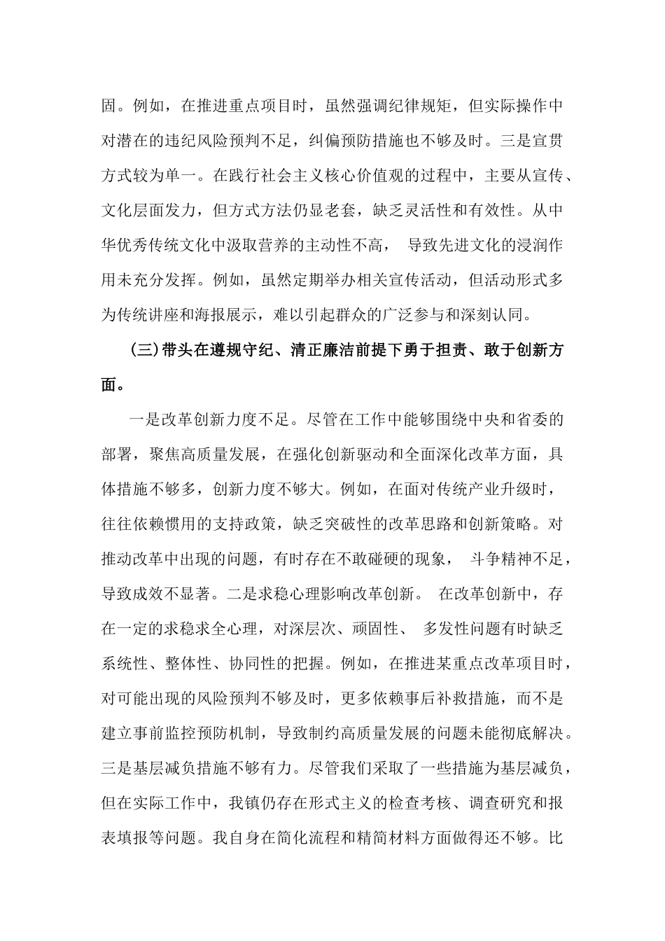 镇长2025年“四个带头”个人对照检查发言材料2篇文(附反面典型案例剖析、上一年度整改落实情况).docx_第3页