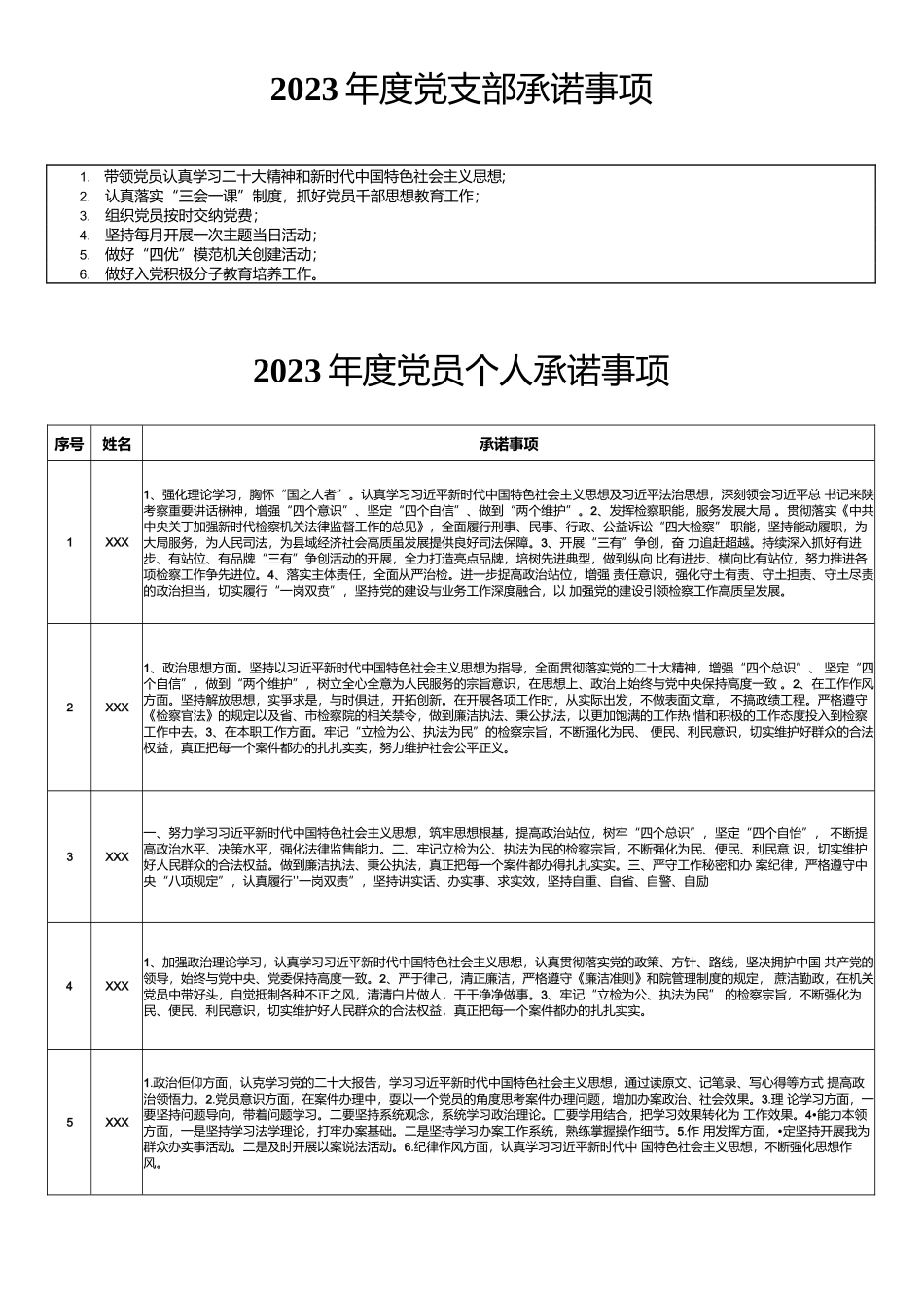2023年党支部和党员个人承诺事项.docx_第1页