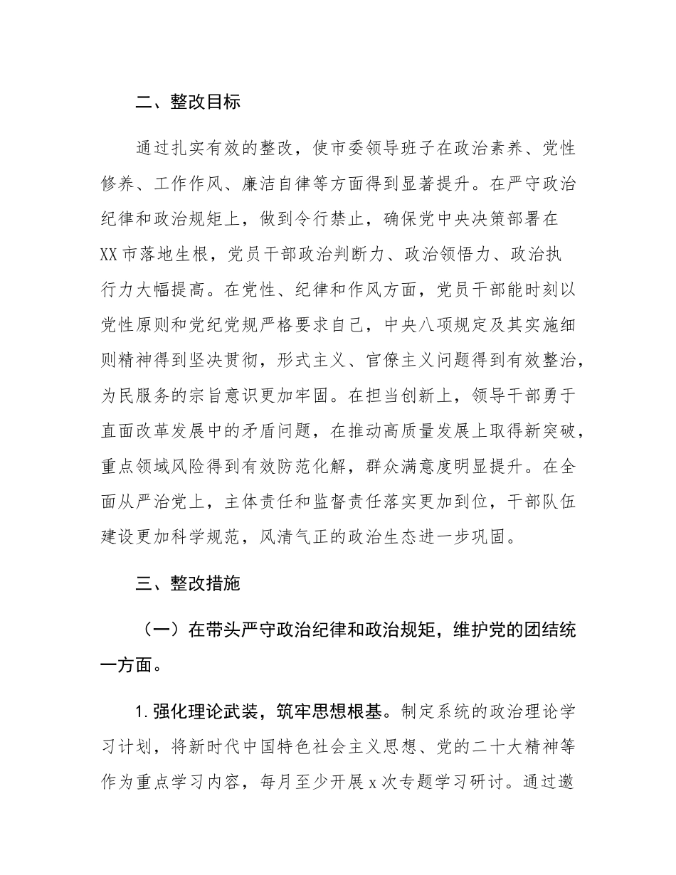 市委关于2024年度民主SH会查摆问题整改方案.docx_第2页