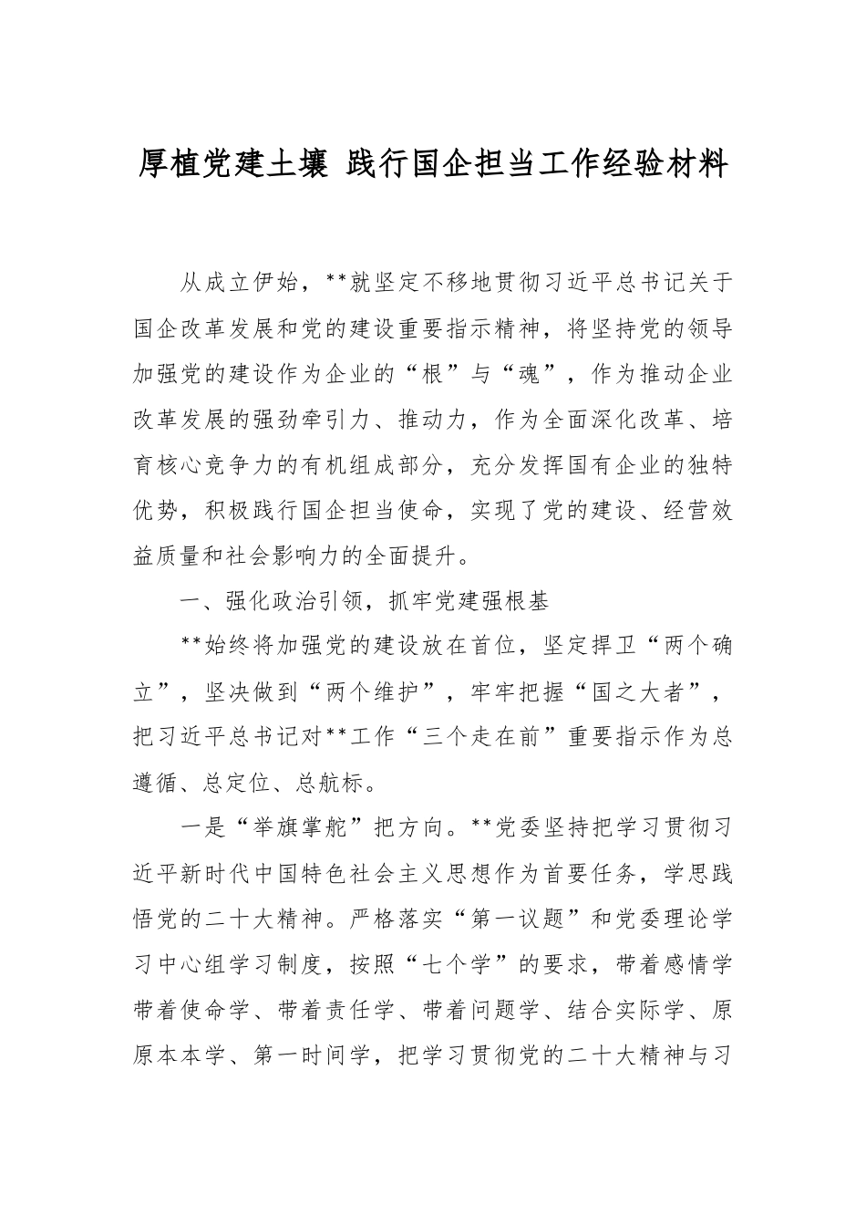 厚植党建土壤 践行国企担当工作经验材料.docx_第1页
