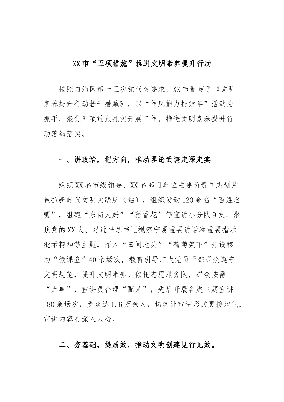XX市“五项措施”推进文明素养提升行动.docx_第1页