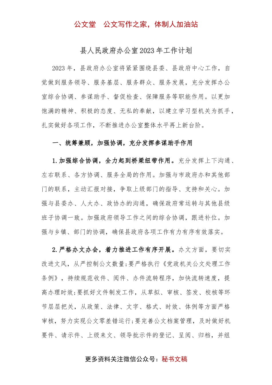 20221229：县人民政府办公室2023年工作计划.docx_第1页